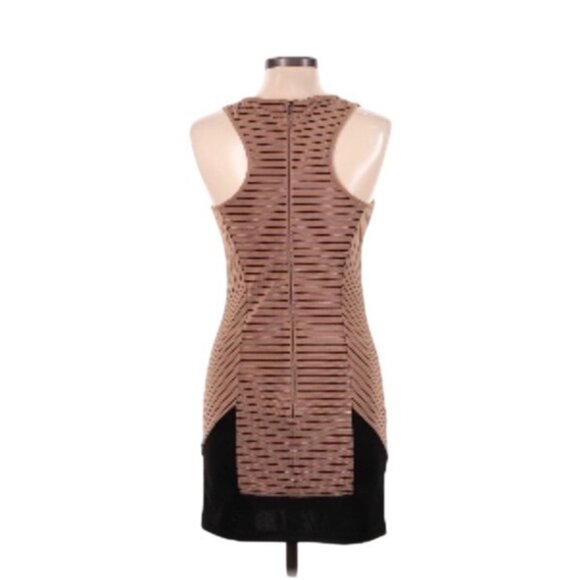 THML Sleeveless Minimalist Career Sheath Dress Size M Brown Black Color Block - Picture 6 of 10